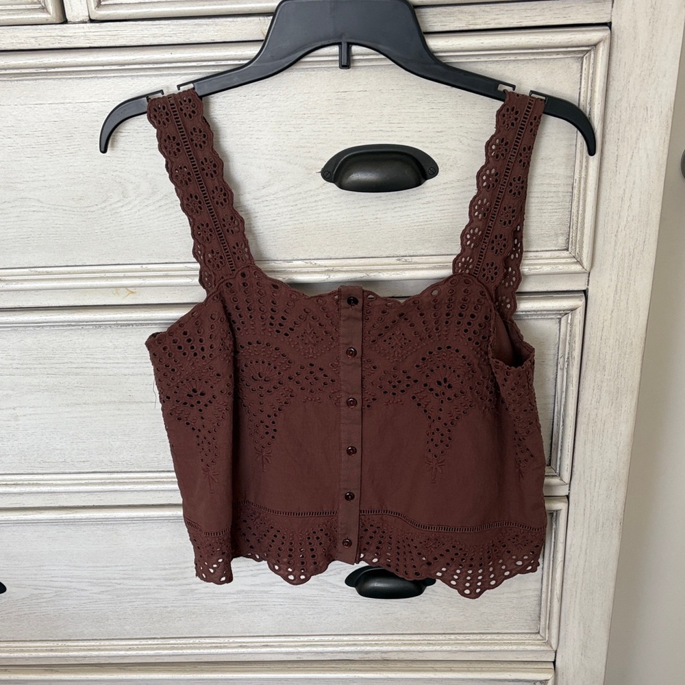 Joie Brown Eyelet Lace Crop Top